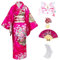 CRFASIBE Kimono Traditionnel Japonais Femme Robe Jeune Dame Yukata Imprimé Floral Robe Peignoir Japonaise Costume Cosplay Set(Rouge Rosé)