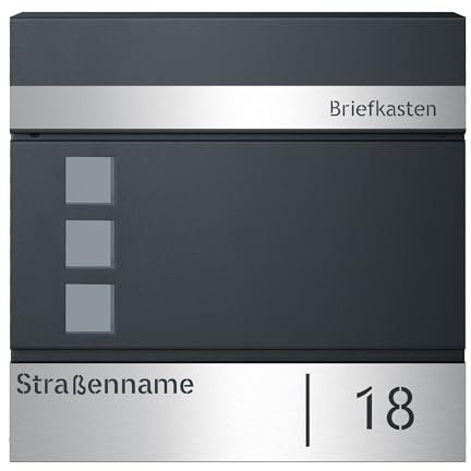 SONGMICS Briefkasten personalisiert, mit Namensschild, Hausnummernschild, Postkasten, Zeitungsfach, Sichtfenster, Schloss, modern, einfache Montage, anthrazit-silbern GMB081G01