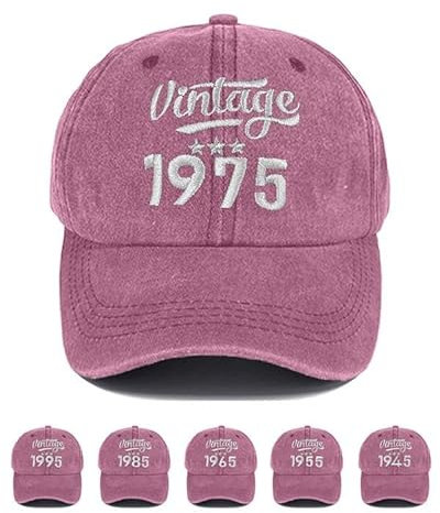Yutdeng Baseball Cap for Men Women Cotton Adjustable Hat Unisex Vintage Trucker Hat Peaked Cap Embroidered Snapback Cap Casual Baseball Cap Sun Visor Hat Birthday Gifts for Dad, Grandad,Wine Red-50th