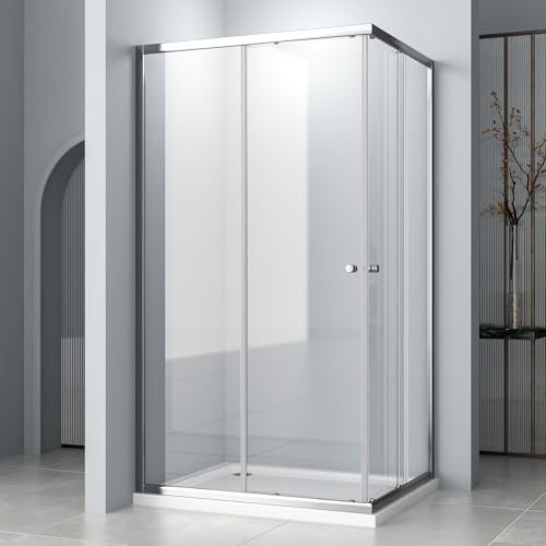 Hopibath Duschkabine 75x90cm Duschkabine Schiebetür, Eckeinstieg Duschkabine Duschabtrennung 6mm ESG Streifen Duschwand Höhe 185cm(Ohne Duschwanne)