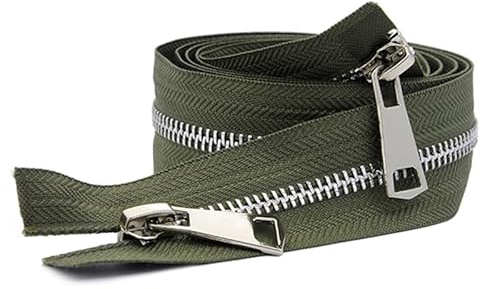 ZIPZSY #5 Reißverschluss für Mantel mit Trennung, 2-Wege, Silber, Metall, für Mäntel und Leder, Näharbeiten, Doppel-Reißverschluss (Grün, 80 cm)
