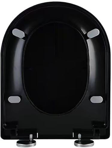 Black D-Shape Toilet Seat, Soft Close Loo Seat with 4 Non-Slip Buffers & Adjustable Hinge, Quick Release for Easy Clean, Simple Top Fixing Bathroom Toilet Lid