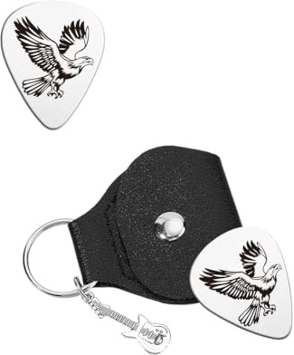 UNICRAFTALE Plettro per chitarra Regali in acciaio inox Personalizzato Plettro Aquila con Custodia in Pelle PU Plettri Gatto Accessori per Chitarristi Regalo Di Compleanno