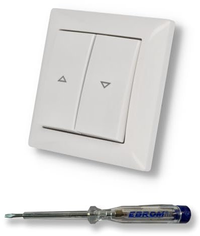 EBROM SET IDEE: BUSCH JÄGER Jalousieschalter Rolladenschalter 2000/4 US (2000/4US) Balance Si alpinweiß glänzend Komplettset mit Aufdruck Pfeil auf/ab + EBROM Phasenprüfer zur Montage
