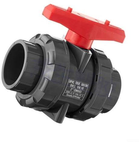 HpLive PVC-Kugelhahn, 2 Zoll Doppelmuffe Vollbohrung Absperrventil für Rohrleitungen Bewässerung Pool Aquarium,Rot Grau