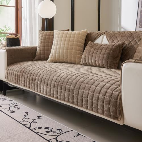 Bettschlange Sofa Überzug mit Rutschfester Unterlage,Dunkle-Curry,90x90cm | Couchbezug aus Flanell, maschinenwaschbare Sofaschoner, Sofabezug zum Schutz des Sofas, gegen Kratzer von Katzen und Hunden