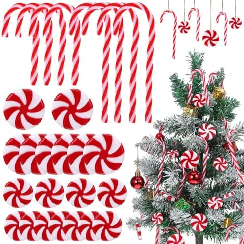 IMIKEYA 60 Stück Zuckerstangen Weihnachtsbaum Deko Christbaumschmuck Kunststoff Zuckerstangen Weihnachtsbaumschmuck Anhänger Ornamente für Weihnachten Deko Festliche Party