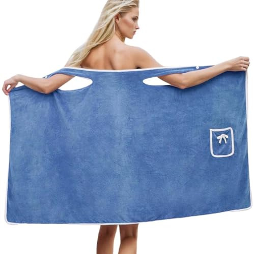 Plus Size Women's Wearable Shower Skirt, Saunakilt Damen, Saunahandtuch mit Knöpfen, Frauen tragbares Badetuch, Schnell trocken tragbarer Spa -Handtuch Bademantel Weiches Strandtuchkleid (Blau)