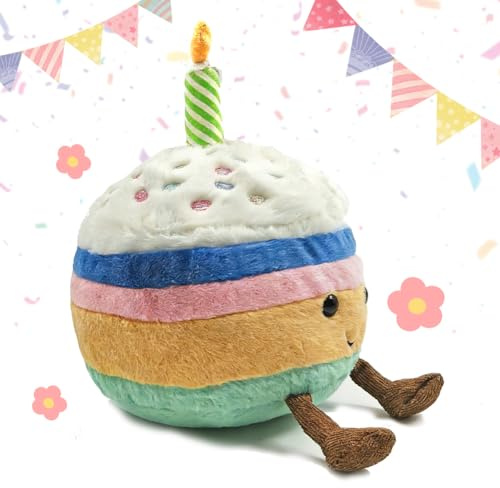 MyrkalaToy Cake Kuscheltier,Geburtstagskuchen Plüschtier Kissen Weiches,Happy Birthday Puppe Spielzeug,Lächelnde Cake Plüsch Kreatives Geburtstags Geschenke für Mädchen Kinder