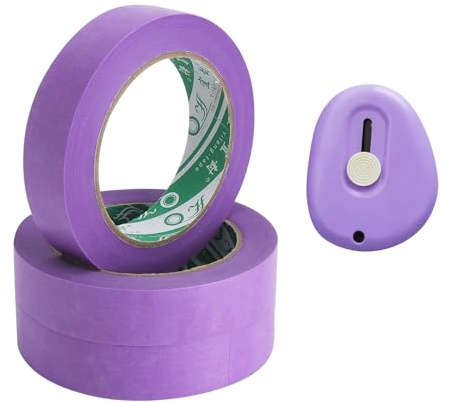 KQDRAVINE Malerkrepp Klebeband 24mm X 50m, 3 Rolle Masking Tape mit Mini Cutter, Hitzebeständiges Abdeckband Maler, Papierklebeband Kreppband für Malerarbeiten Renovierungen, Abklebeband Maler, Lila