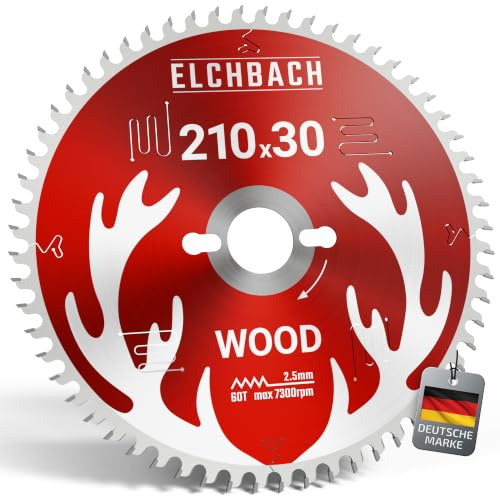 ELCHBACH Sägeblatt 210x30 Holz - Kreissägeblatt 210x30 Hartholz Weichholz | Kappsägeblatt 210x30 & Kreissägeblatt 210x30 Holz - ELCHBACH 210 Hartmetall, Feinschnitt