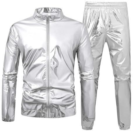 80er 90er Jahre Outfit Herren Glänzend Party Disco Karneval Kostüm Silvester Jogginganzug Fasching Trainingsanzug Tracksuit Jacke Und Jogginghose Einfarbig Sportanzug Faschingskostüme Freizeitanzug