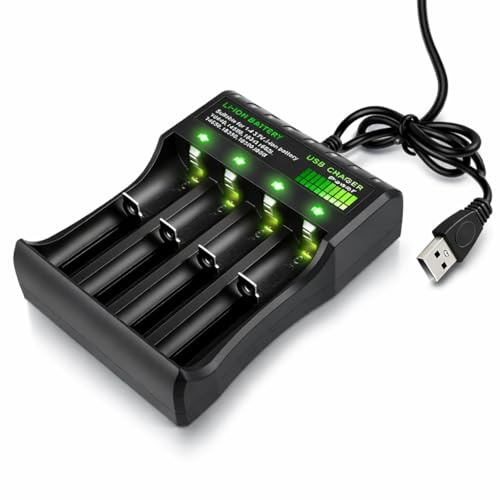 Rechargeable Battery Charger for AA AAA and 3.7-4.2V Li-ion Battery 26700 18650 26650 21700 14500 18500 Rechargeable Batteries, Universal Multi Size 4 Slot Battery Charger for Home and Office Use