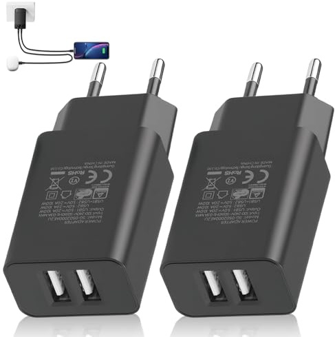 2 Pack Cargador USB Doble 5V 2A 10W Carga Rápida con 2 Puertos USB-A | Adaptador Enchufe USB para Móvil Tablet Powerbank,Compatible con iPhone,Samsung, Xiaomi,Huawei