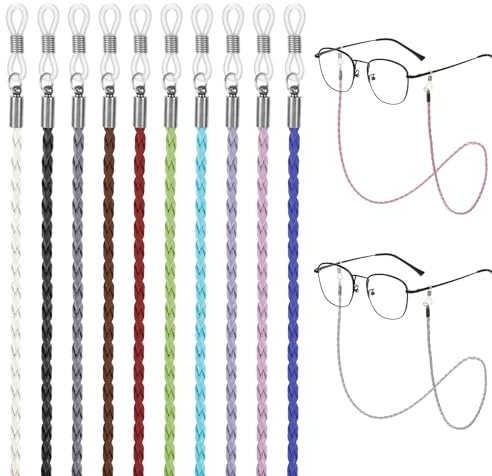 Vin Beauty 10 Stück Brillenbandketten, Universelle Brillenkette aus Leder Rutschfeste Brillenkordel Sonnenbrille Brillenbandhalter Geflochtene Zubehörkette um den Hals für Männer und Frauen
