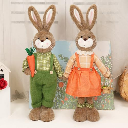 Yarteim 2 Stück Osterhasen Figuren, 61cm Plüsch Osterhase Deko Figur, Stehende Osterdeko mit Teleskopbeinen, Niedlich Ostern Deko Hase Moderne Frühlingsdeko Osterschmuck für Tisch, Zuhause Wohnzimmer