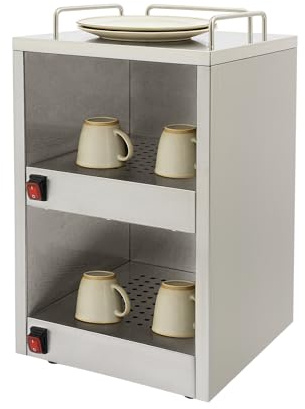 Calentador eléctrico comercial de 140 W, doble nivel, armario calefactor profesional, tazas de café, 32,5 x 32 x 55 cm, acero inoxidable, calentador de tazas restaurante hotel bar, 220 V, 50 Hz