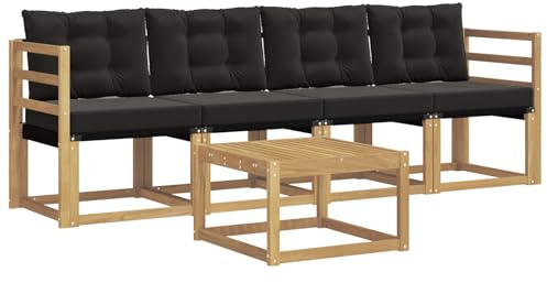 vidaXL Outdoor-Sofagarnitur mit Kissen 5 pcs Weiß und Schwarz, Garten Sofaset, modernes Wohnmöbel, entspannende Couch für Terrasse und Außenbereich