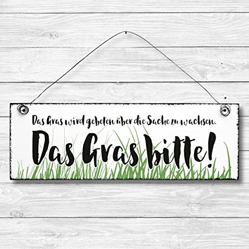 Das Gras bitte - Dekoschild Türschild Wandschild Holz Deko Schild 10x30cm Holzdeko Holzbild Deko Schild Geschenk Mitbringsel Geburtstag Hochzeit Weihnachten