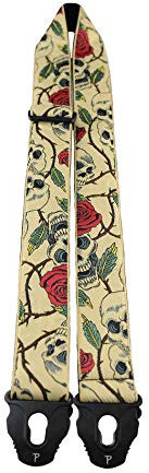 Perri's Leathers TWSPL-7058 Jacquard Guitar Strap with Locking ends - 2, Skull & Rose