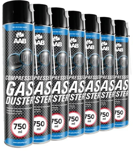 AAB Druckluft-Reiniger 7 x 750ml, Reinigungspray, Druckluft aus der Dose, Reinigung von Keyboard, Bildschirmen, Spielekonsolen, Kopierer, Computergehäuse, Air Duster, Luft-druck, Luftdruckspray