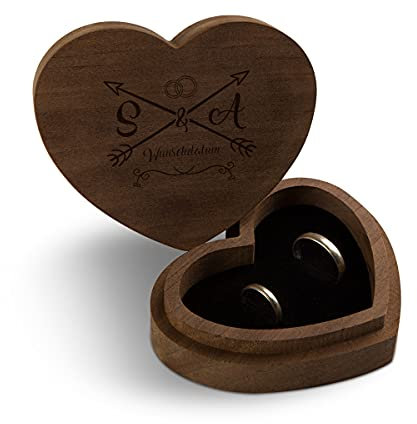Hochzeit Ringbox Herz Ringkissen Ringschachtel individuell 10 x 8,5 cm Kebony Holz - Liebespfeil