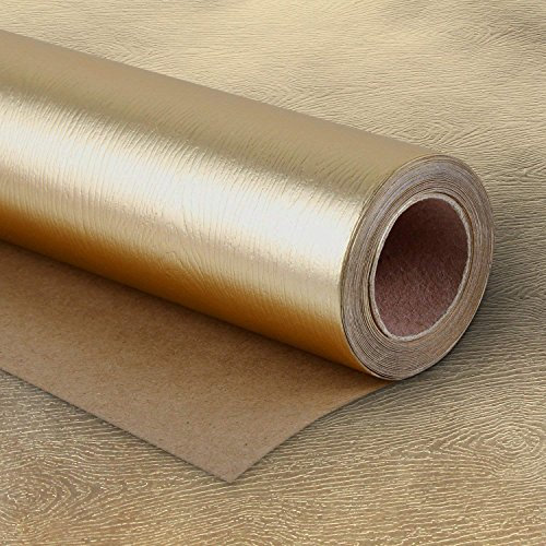 RUSPEPA Geschenkpapierrolle - Premium Eco-Friendly Holzmaserung Basics - Glossy Gold Für Geburtstag, Urlaub, Hochzeit, Wrap - 76 cm X 5 m