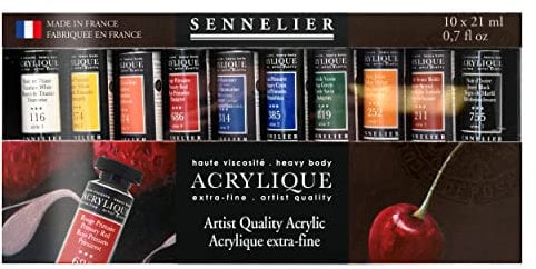 Sennelier Artist Acrylique Set, Includes Ten 21ml Tubes of Extra-Fine Artist Quality Acrylic Paint (10-120234-00)