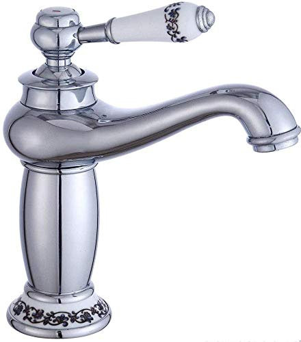 Antikes Messing Mischbatterie Waschtischarmatur YUNRUX Wasserhahn Bad Küchen Spültisch Armatur Retro Wasserhahn Antik Waschbecken Einhebelmischer Badarmatur Silber
