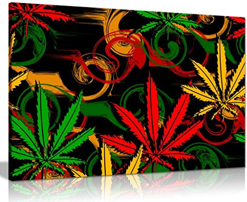 Rasta Marijuana Cannabis Black Background Canvas Wall Art Picture Print (24x16)
