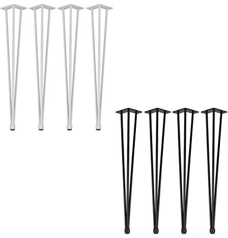 Natural Goods Berlin 4X Hairpin Legs Adjustable | Tischbeine Höhenverstellbar | 12mm Stahl | Esstisch, Schreibtisch, Tischgestell, Tischkufen DIY (40cm - 3 Streben - Sitzbank/Couchtisch, Weiß)