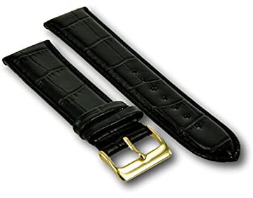 Uhren Pevak® Leder Uhrenarmband Kroko Optik Schwarz 20mm mit Naht Uhr Armband Uhrband