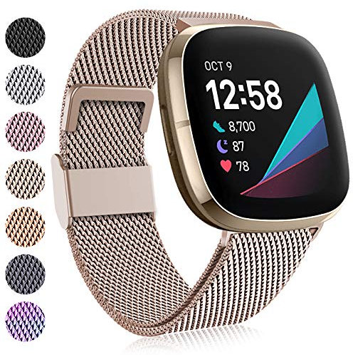 Faliogo Kompatibel mit Fitbit Versa 3/4/Sense Armband, Edelstahl Metall Ersatzband mit Magnetschloss, 21 mm x 6 mm, Vintage Gold, S 5.5-7.1