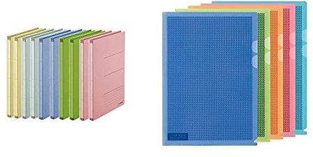 PLUS Japan, Zero Max Platzsparordner farbig sortiert, 10er Pack (1 x 10 Ordner) & Camouflage Sichtschutzhülle in verschiedenen Farben, 1er Pack (1 x 5 Hüllen)