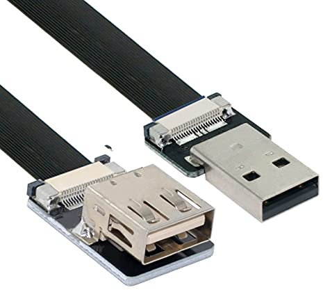 NFHK USB 2.0 Type-A Male to Female Extension Data Flat Slim FPC Cable for FPV & Disk & Scanner & Printer 20CM