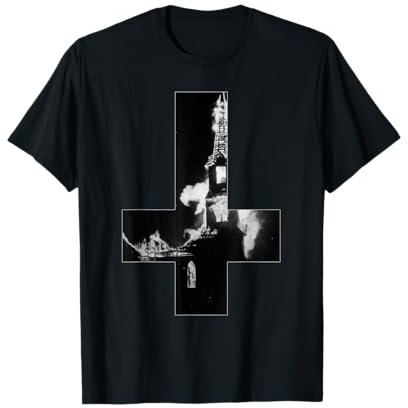 Brennende Kirche Okkult Satan umgedrehtes Kreuz Gothic Goth T-Shirt