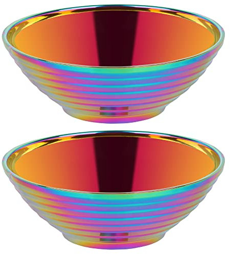 Buyer Star YDware Ramen Bowl, 304 Stainless Steel Bowls for Pasta Udon Asian Noodles, Pack of 2 Rainbow