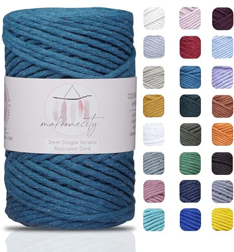Makromecity Makramee Garn 3mm x 100m Premium Single Twisted Macrame Cord Baumwollgarn für Handwerk Schlüsselanhänger Wohndekorationen Platzteller Umhängetasche Handtasche Runner