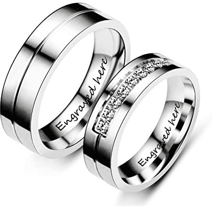 AMDXD Eheringe Paarpreis, 6MM Partnerringe Für Sie und Ihn mit Zirkonia Damen Herren Ring mit Gravur, Silber, Damen 60 (19.1) & Herren 54 (17.2)