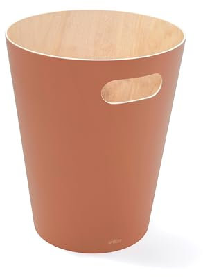 Umbra Woodrow Abfalleimer – Zweifarbiger Holz Papierkorb für Büro, Badezimmer, Wohnzimmer und Mehr, 7,5l Fassungsvermögen, Terrakotta Braun