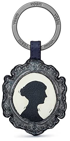 Yoshi Jane Austen Schlüsselanhänger aus Leder, Motiv: Bücherwurm-Silhouette, Marineblau, navy, One size