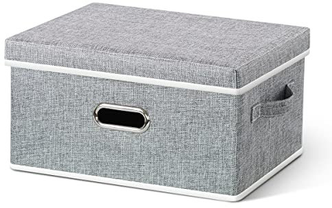 HORRAu Fabric Storage Box with Lid, Grey Collapsible Storage Organizer 37 * 27 * 20 CM, 20L