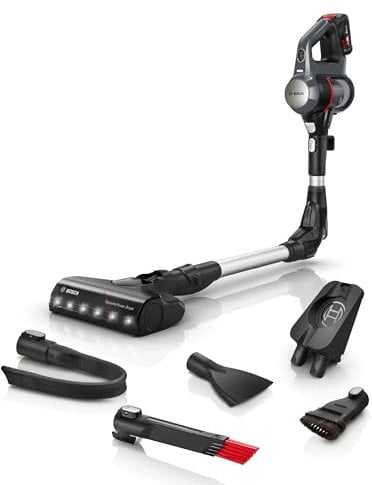 Bosch Akku-Staubsauger Unlimited 7 BCS711A, kabellos, Knickrohr, Hygiene-Filter, 10 Jahre Motorgarantie, hohe Saugkraft, Wechselakku, LED-Beleuchtung, Fugendüse, Matratzendüse, Made in Germany, grau