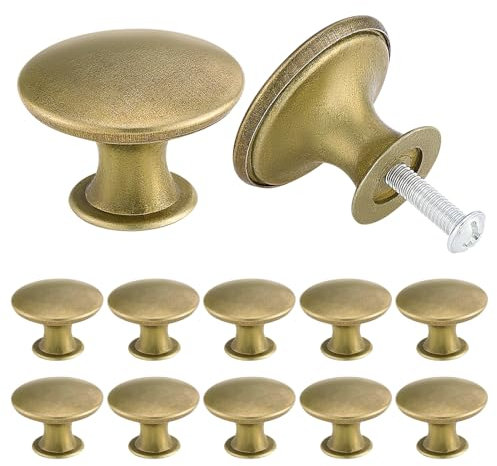 TsunNee 24PCS Vintage Cabinet Knobs, Chic Drawer Knobs, Antique Brass Kitchen Cupboard Handles, 30mm Round Furniture Door Knobs