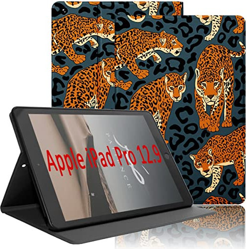 Yoedge Hülle für iPad Pro 2021 12,9 Zoll 5. Generation, Ultra Dünn Leicht SchutzHülle mit Standfunktion TPU Rücken Slim PU Leder Smart Folio Tablet Cover für iPad Pro 12,9 2020 & 2018, Leopard