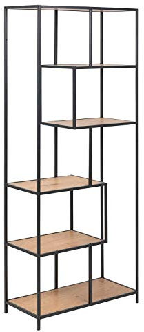 Nicht Zutreffend Designregal Standregal Bücherregal | 6 Fächer | Schwarz | Metall | Holzoptik Wildeiche | BxHxT: 77x185x35 cm