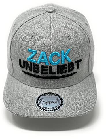 Outfitfabrik Snapback Cap Zack, Unbeliebt in grau, 3D-Stick in schwarz und blau, One Size, verstellbar an der Rückseite, für Männer und Frauen (Geschenkidee, Provokation, Statement)