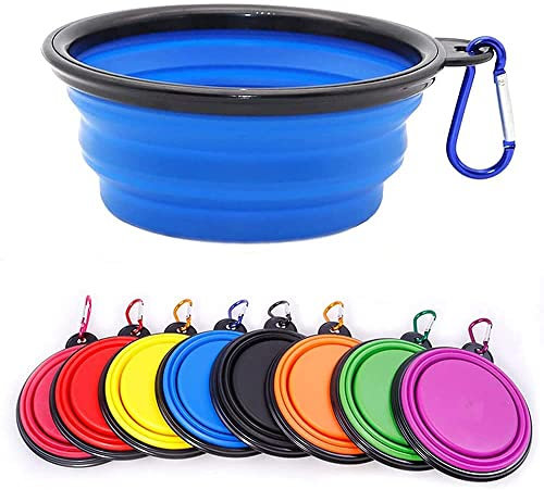 Coolon Collapsible Dog Bowl,Collapsible Dog Water Bowls for Cats Dogs, Portable Pet Feeding Watering Dish,Portable Dog Water Food Bowl with Carabiner (Medium(650ML), Blue)