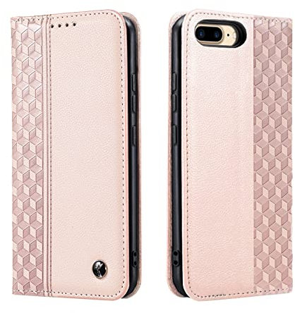 TOHULLE Case for iPhone 7 Plus for iPhone 8 Plus,Premium PU Leather Wallet Case Card Holder Kickstand Built-in Magnetic Closure Flip Folio Phone Cover for iPhone 7 Plus/8 Plus - Rose Gold