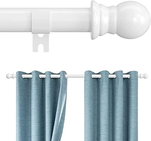 INFLATION Gardinenstange Ausziehbar mit rundem Endstück&Halterung,1-Lauf Edelstahl Metall Gardinenstange für Wohnzimmer Kinderzimmer Schlafzimmer, Weiß 76-221cm